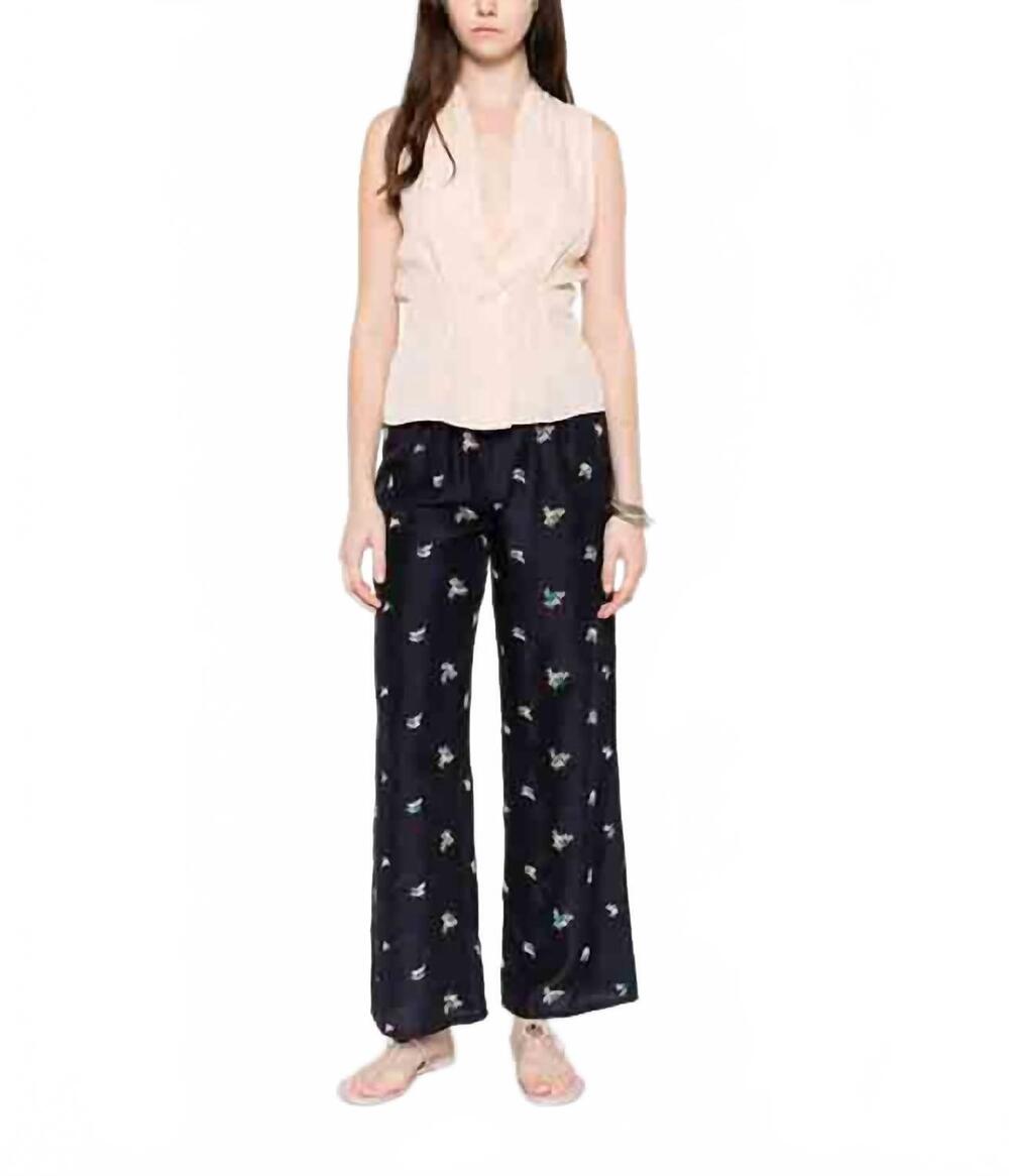 NEW FORTE FORTE women's “petites fleurs” embroidered silk pants in midnight